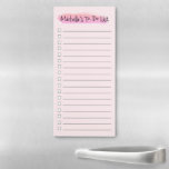 Roze waterverf Gepersonaliseerde takenlijst Magnetisch Notitieblok<br><div class="desc">Verras haar door haar een roze Waterverf penseelstreek gepersonaliseerde To-Do List Magnetisch Notitieblok te geven. Dit praktische en stijlvolle notitieblok is ideaal voor de georganiseerde en productieve vrouw. De magnetische functie van dit notitieblok maakt het mogelijk om gemakkelijk aan elk metaaloppervlak te bevestigen, zoals een koelkast of een archiefkast, zodat...</div>