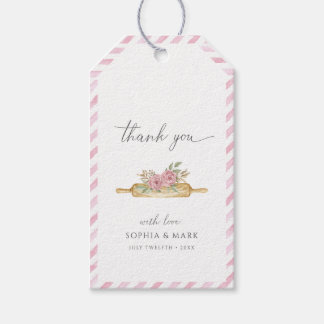 Roze Waterverf gestreept Dank u Cadeaulabel