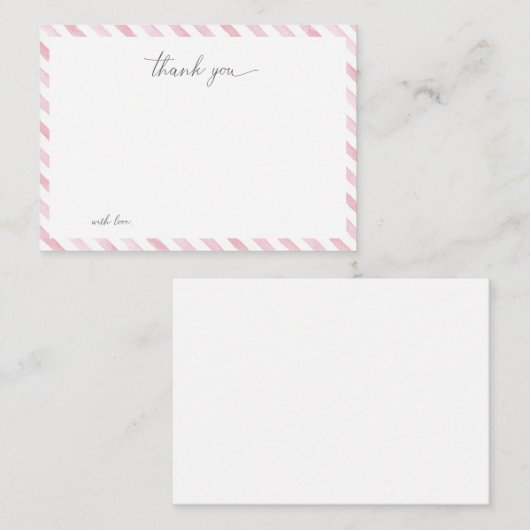 Roze Waterverf gestreept Dank u Notitiekaartje (Voorkant / Achterkant)