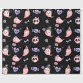 Roze Waterverf Ghost & Paars Snoep Kind Halloween Cadeaupapier (Vlak)