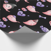 Roze Waterverf Ghost & Paars Snoep Kind Halloween Cadeaupapier (Hoek)