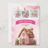 Roze Waterverf Gingerbread House Foto Kerst Feestdagenkaart (Voorkant)
