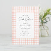 Roze Waterverf Gingham Meisje Baby shower Kaart (Staand voorkant)