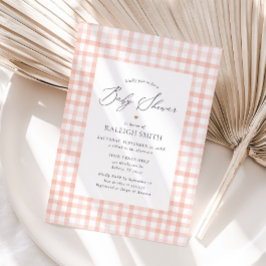 Roze Waterverf Gingham Meisje Baby shower Kaart