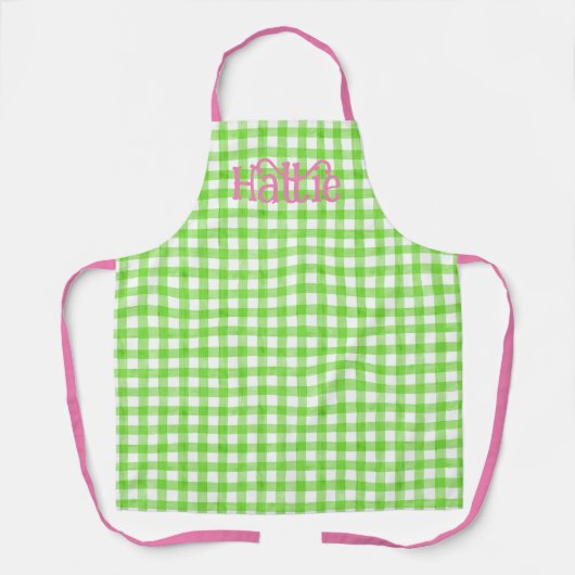 Roze Waterverf Gingham Persoonlijk Schort (Voorkant)
