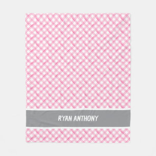 Roze Waterverf Gingham Plaid Geruite Meisjes Naam Fleece Deken