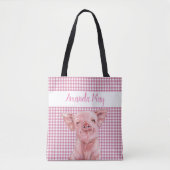 Roze Waterverf Gingham Pset Monogram Tote Bag (Voorkant)
