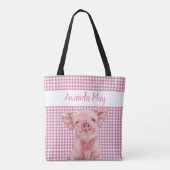 Roze Waterverf Gingham Pset Monogram Tote Bag (Achterkant)
