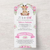 Roze Waterverf Giraffe Baby shower All In One Uitnodiging (Binnen)