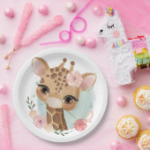 Roze Waterverf Giraffe Baby shower Papieren Bordje (Feest)