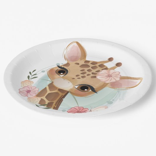 Roze Waterverf Giraffe Baby shower Papieren Bordje (Gekanteld)