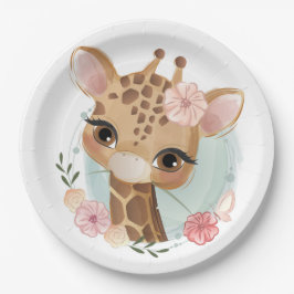 Roze Waterverf Giraffe Baby shower Papieren Bordje