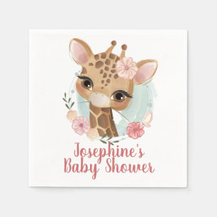 Roze Waterverf Giraffe Baby shower Servet