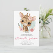Roze Waterverf Giraffe Meisje Baby shower Kaart (Staand voorkant)