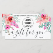 Roze waterverf girale logo cadeaubon (Voorkant / Achterkant)