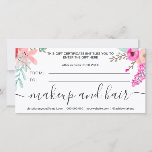 Roze waterverf girale logo cadeaubon (Achterkant)