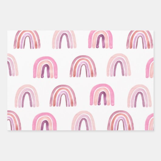 Roze Waterverf Girl Dinosaurs Boho Rainbows Inpakpapier Vel (Voorkant 2)