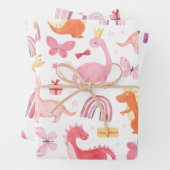 Roze Waterverf Girl Dinosaurs Boho Rainbows Inpakpapier Vel (In situ)