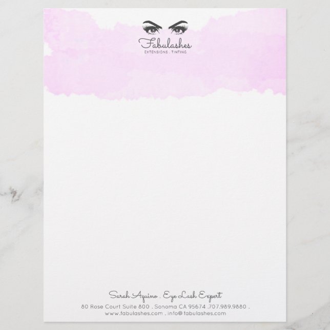 Roze Waterverf Glam Eyes and Lashes Makeup Artist Briefhoofd (Voorkant)