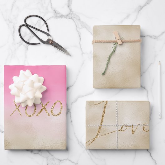 Roze Waterverf Glam Gold Tie Dye XOXO Glitter Inpakpapier Vel (Voorkant)