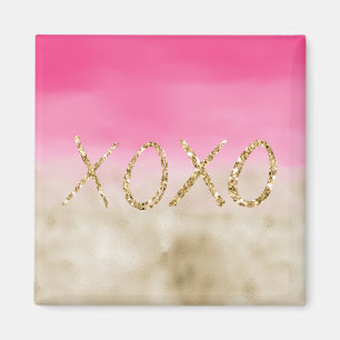 Roze Waterverf Glam Gold Tie Dye XOXO Glitter Magneet