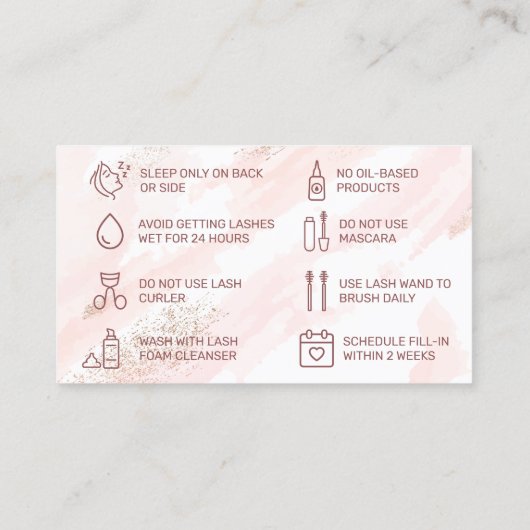 Roze Waterverf Glitter Aftercare Card Visitekaartje (Achterkant)