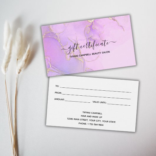 Roze Waterverf Glitter Cadeaubon Visitekaartje