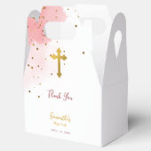 Roze Waterverf Glitter Gold Cross Baptisme Girl Bedankdoosjes (Geopend)