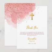 Roze Waterverf Glitter Gold Cross Baptisme Girl Bedankkaart (Voorkant / Achterkant)