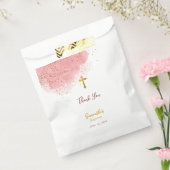 Roze Waterverf Glitter Gold Cross Baptisme Girl Bedankzakje (Gezegeld)