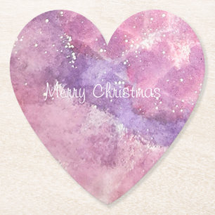 Roze Waterverf Glitter Hart Kerstmis Kartonnen Onderzetters