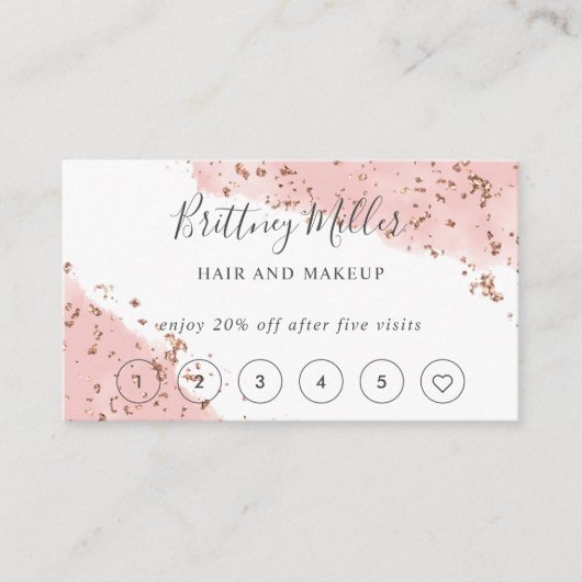 Roze Waterverf Glitter Loyalty Kaart Handschrift Visitekaartje (Voorkant)
