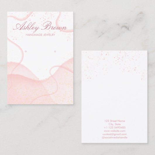 Roze Waterverf Glitter Oorbel Sieraden Display Visitekaartje (Voorkant / Achterkant)