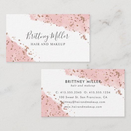 Roze Waterverf Glitter Visitekaartje Handschrift (Voorkant / Achterkant)