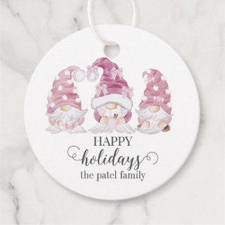 Roze Waterverf Gnome Holiday Gift Label