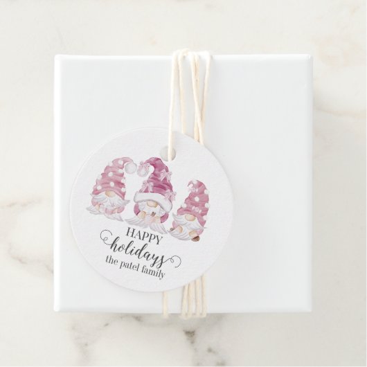 Roze Waterverf Gnome Holiday Gift Label (In situ)
