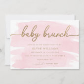 Roze Waterverf Gold Baby Brunch Uitnodiging (Voorkant)