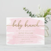 Roze Waterverf Gold Baby Brunch Uitnodiging (Staand voorkant)