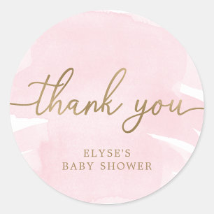Roze Waterverf Gold Baby shower Favor Sticker