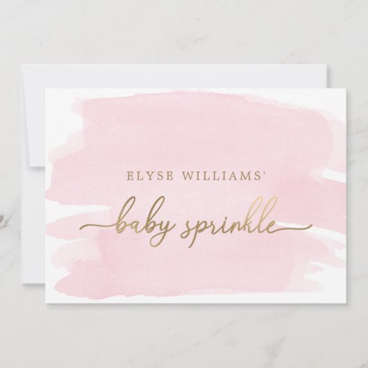 Roze Waterverf Gold Baby Sprinkle Uitnodiging (Achterkant)