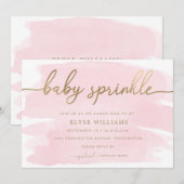 Roze Waterverf Gold Baby Sprinkle Uitnodiging (Voorkant / Achterkant)