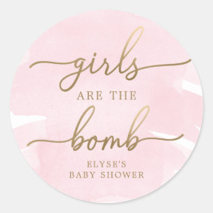 Roze Waterverf Gold Bath Bomb Favor Sticker