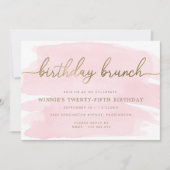Roze Waterverf Gold Birthday Brunch Uitnodiging (Voorkant)