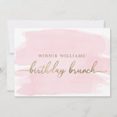 Roze Waterverf Gold Birthday Brunch Uitnodiging (Achterkant)