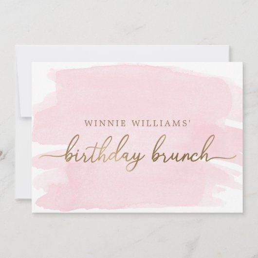 Roze Waterverf Gold Birthday Brunch Uitnodiging (Achterkant)