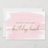 Roze Waterverf Gold Birthday Lunch Uitnodiging (Achterkant)