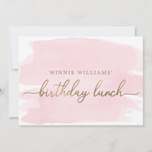 Roze Waterverf Gold Birthday Lunch Uitnodiging (Achterkant)