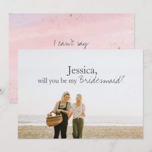 Roze Waterverf Gold Bridesmaid Voorstel Foto Kaart (Voorkant / Achterkant)