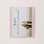 Roze Waterverf Gold Bridesmaid Voorstel Foto Legpuzzel (Verticaal)