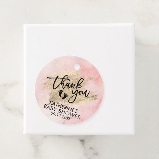Roze Waterverf Gold Brush Stroke Baby shower Bedankjes Labels (In situ)